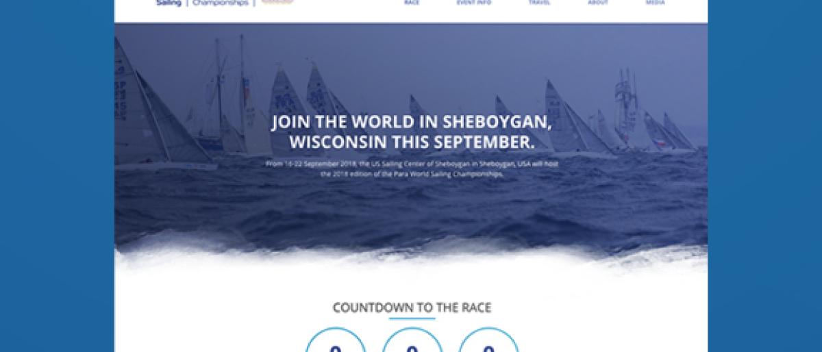 USA Sailing 2018 Para World Sailing Championships website with a countdown timer over a sailboat photo