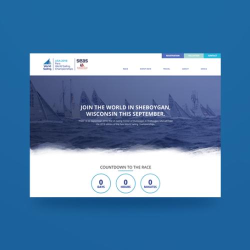 USA Sailing 2018 Para World Sailing Championships website with a countdown timer over a sailboat photo
