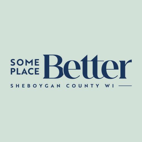 Some Place Better, Sheboygan County WI logo on a mint green background