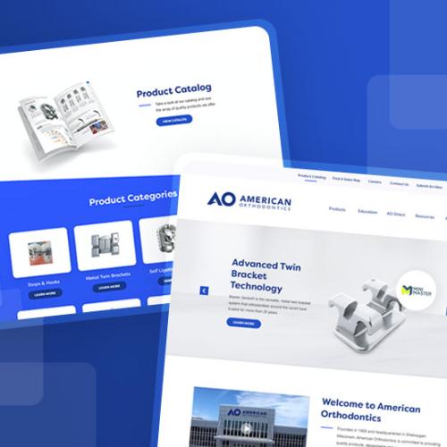American Orthodontics website showing a product catalog and bracket technology page