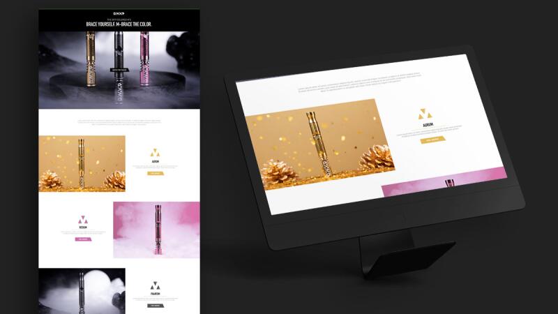 Website mockup for a DynaVap colored vaporizer product line on a desktop monitor and phone screen