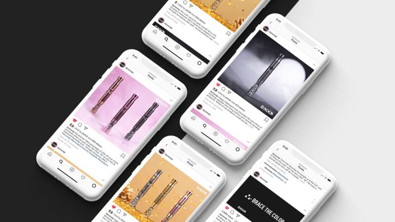 Six Instagram post mockups showing DynaVap vaporizer product photos and campaign captions