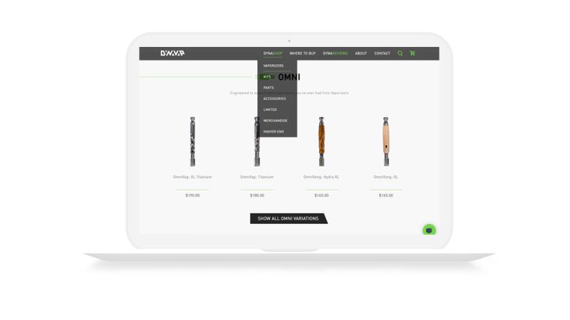DynaVap ecommerce website showing the Omni product category with pricing