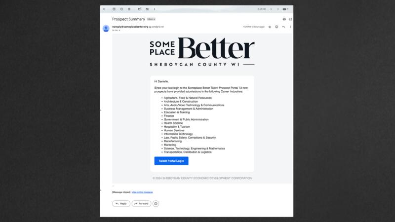 Email inbox showing a Prospect Summary newsletter from Someplace Better