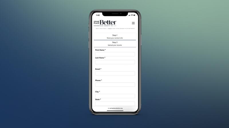 Smartphone showing a job talent portal signup form with contact info fields