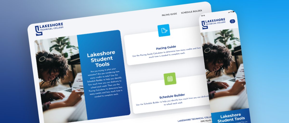 Lakeshore Technical College website shown on a laptop and phone
