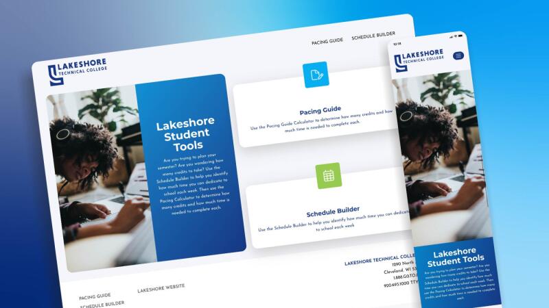 Laptop and phone mockup of the Lakeshore Technical College student tools website