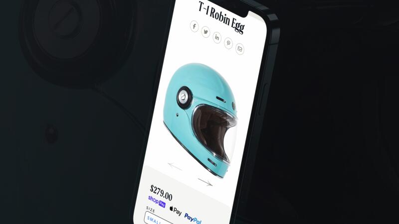 Smartphone showing a motorcycle helmet ecommerce product page