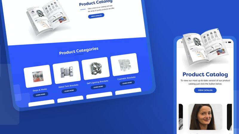 Tablet and desktop screens showing the American Orthodontics product catalog page