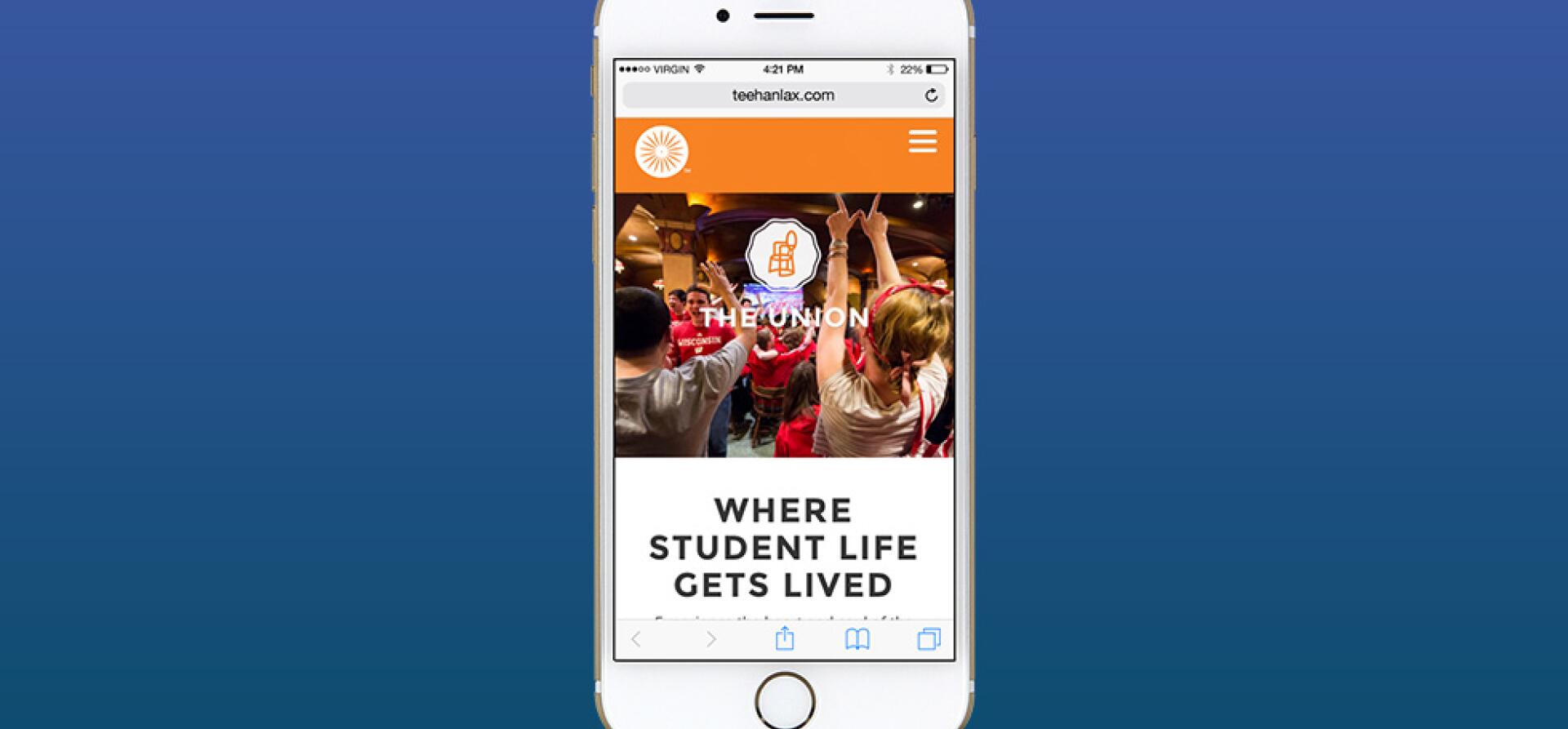 Mobile screenshot of "The Union" Wisconsin student life website homepage