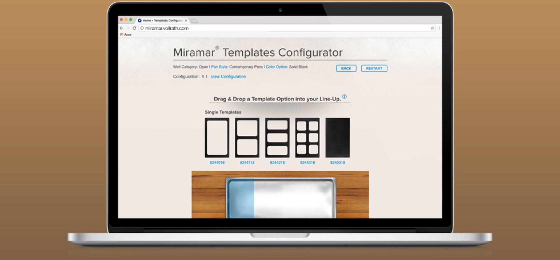Vollrath Miramar Templates Configurator tool showing drag-and-drop template options