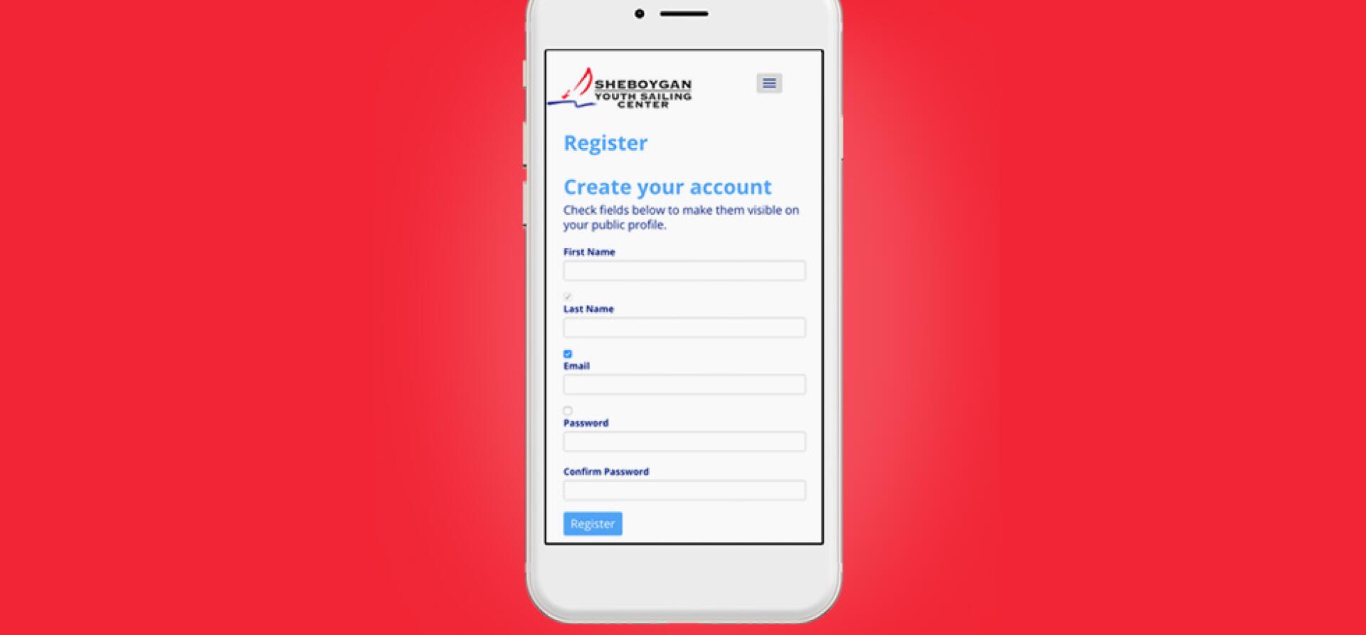 Mobile registration form for the Sheboygan Youth Sailing Center website